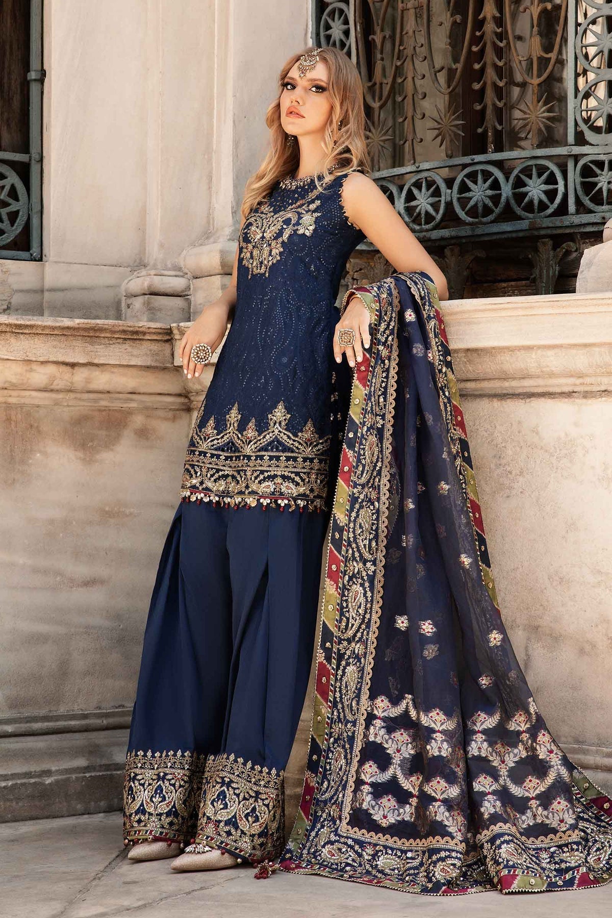 Maria. B 03 Piece Unstitched Embroidered Cotton Satin Suit - CST-804