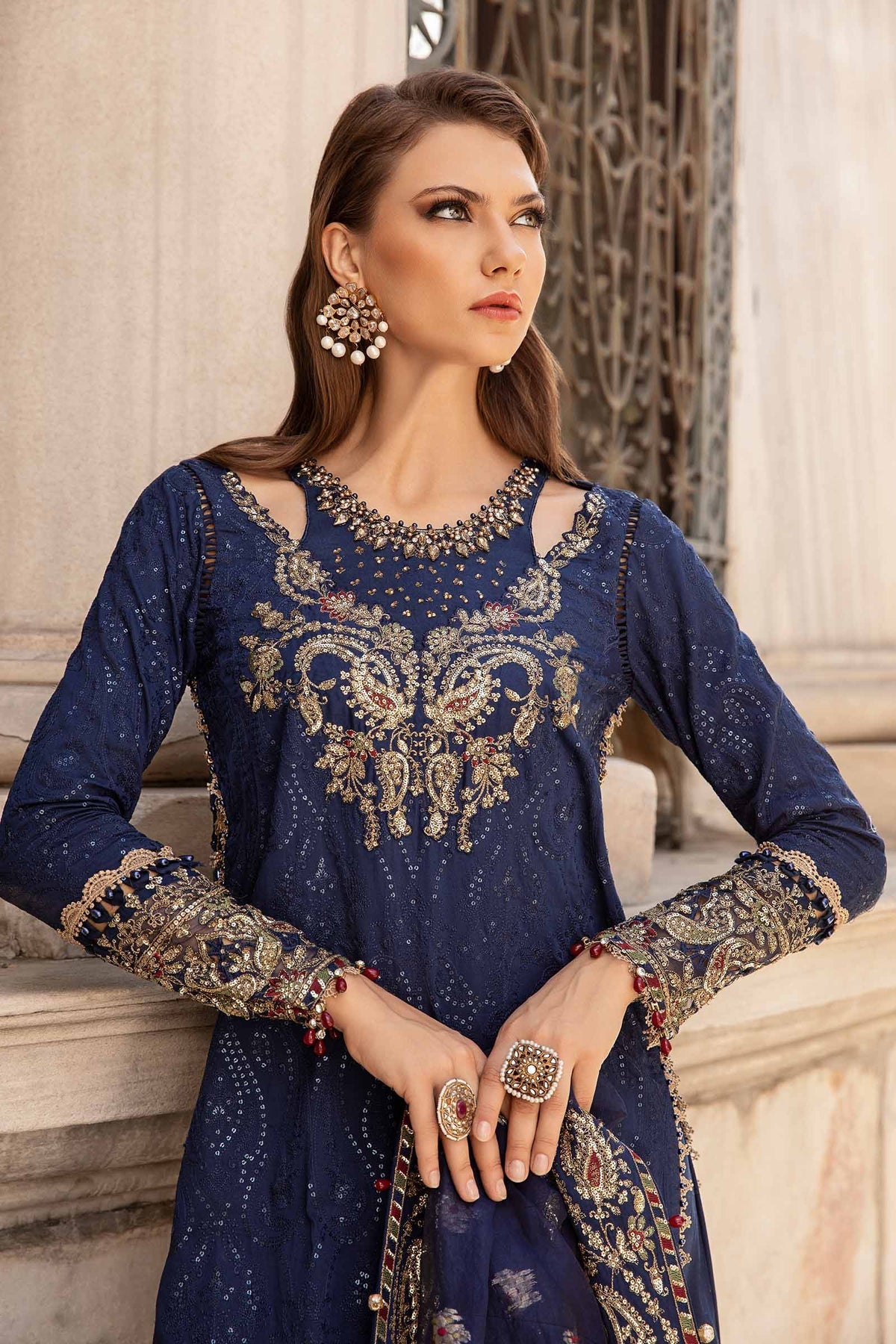 Maria. B 03 Piece Unstitched Embroidered Cotton Satin Suit - CST-804