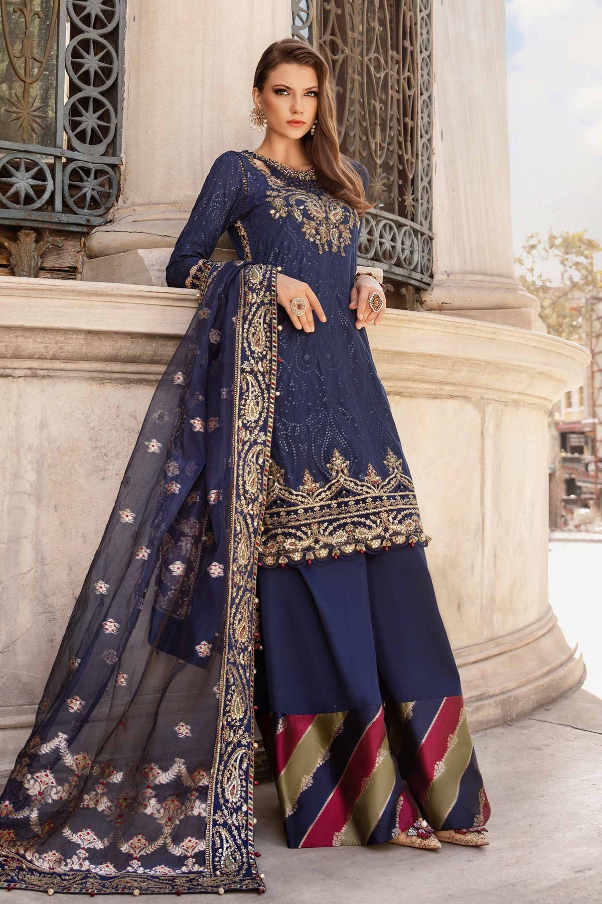 Maria. B 03 Piece Unstitched Embroidered Cotton Satin Suit - CST-804