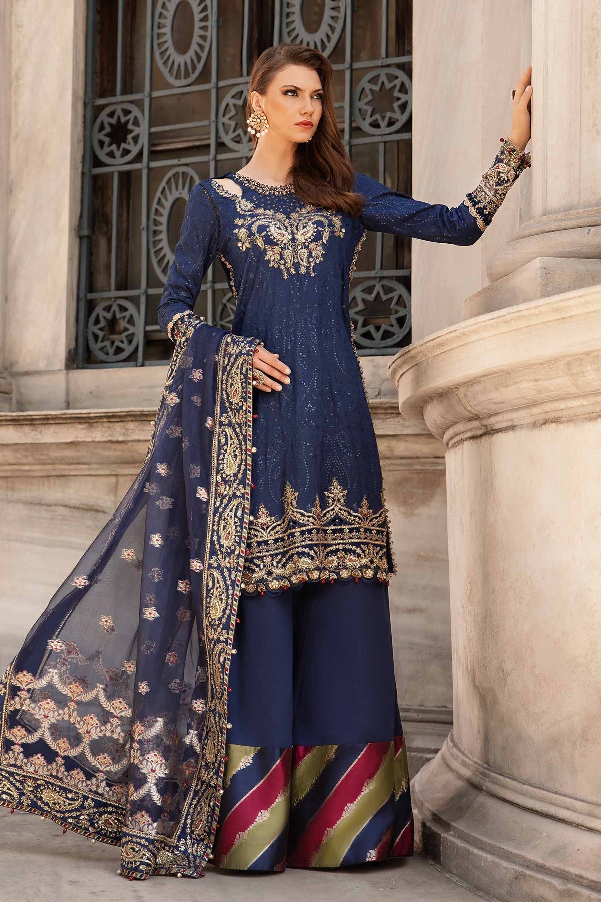 Maria. B 03 Piece Unstitched Embroidered Cotton Satin Suit - CST-804