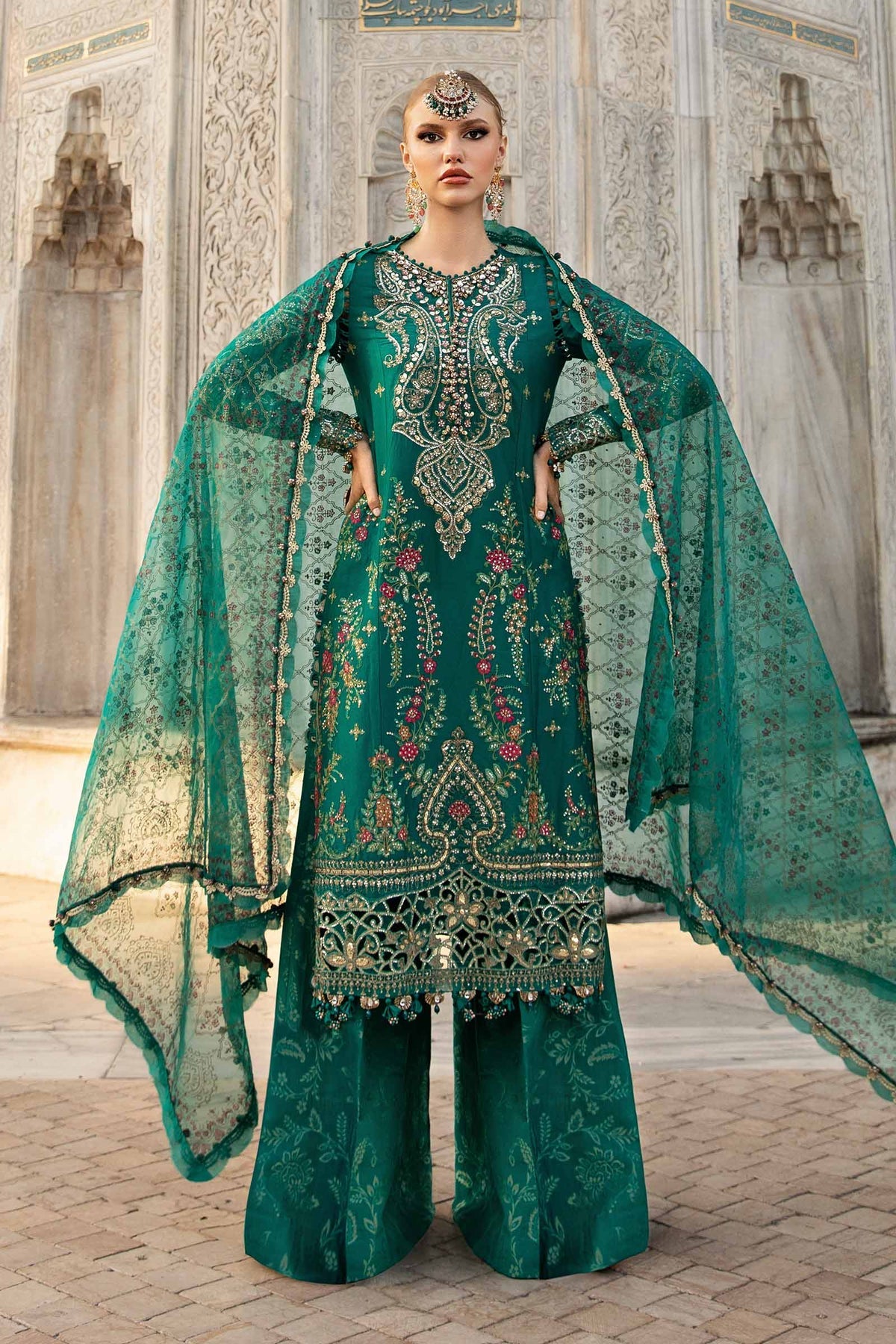 Maria. B 03 Piece Unstitched Embroidered Cotton Satin Suit - CST-805