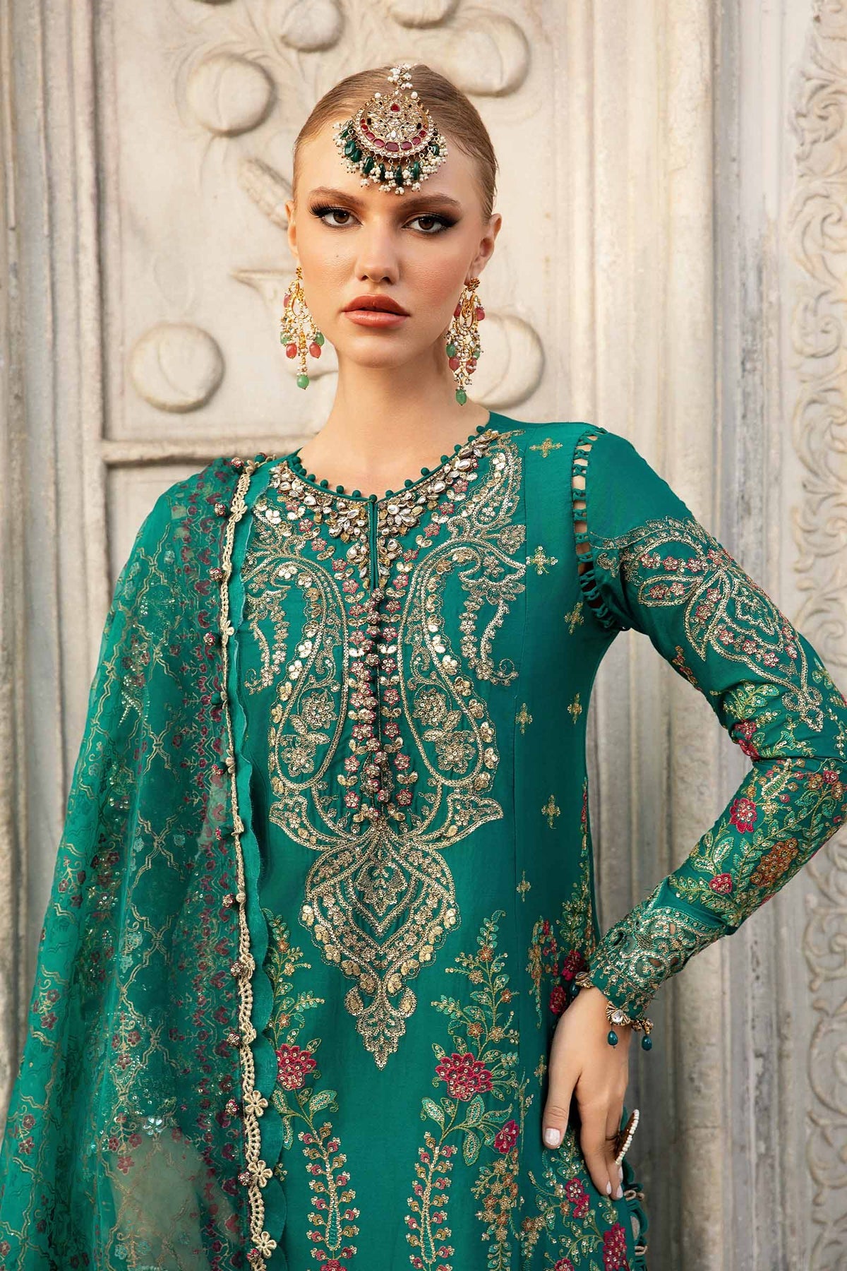 Maria. B 03 Piece Unstitched Embroidered Cotton Satin Suit - CST-805