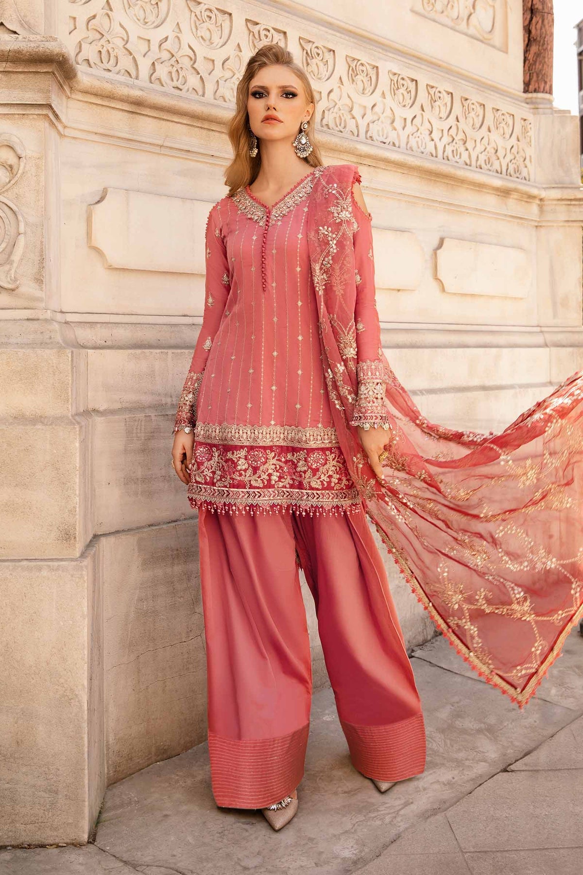 Maria. B 03 Piece Unstitched Embroidered Cotton Satin Suit - CST-809