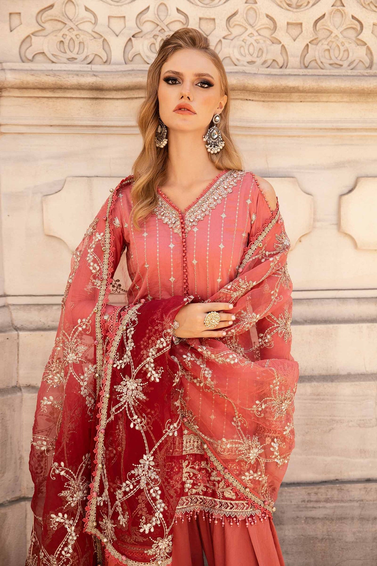 Maria. B 03 Piece Unstitched Embroidered Cotton Satin Suit - CST-809