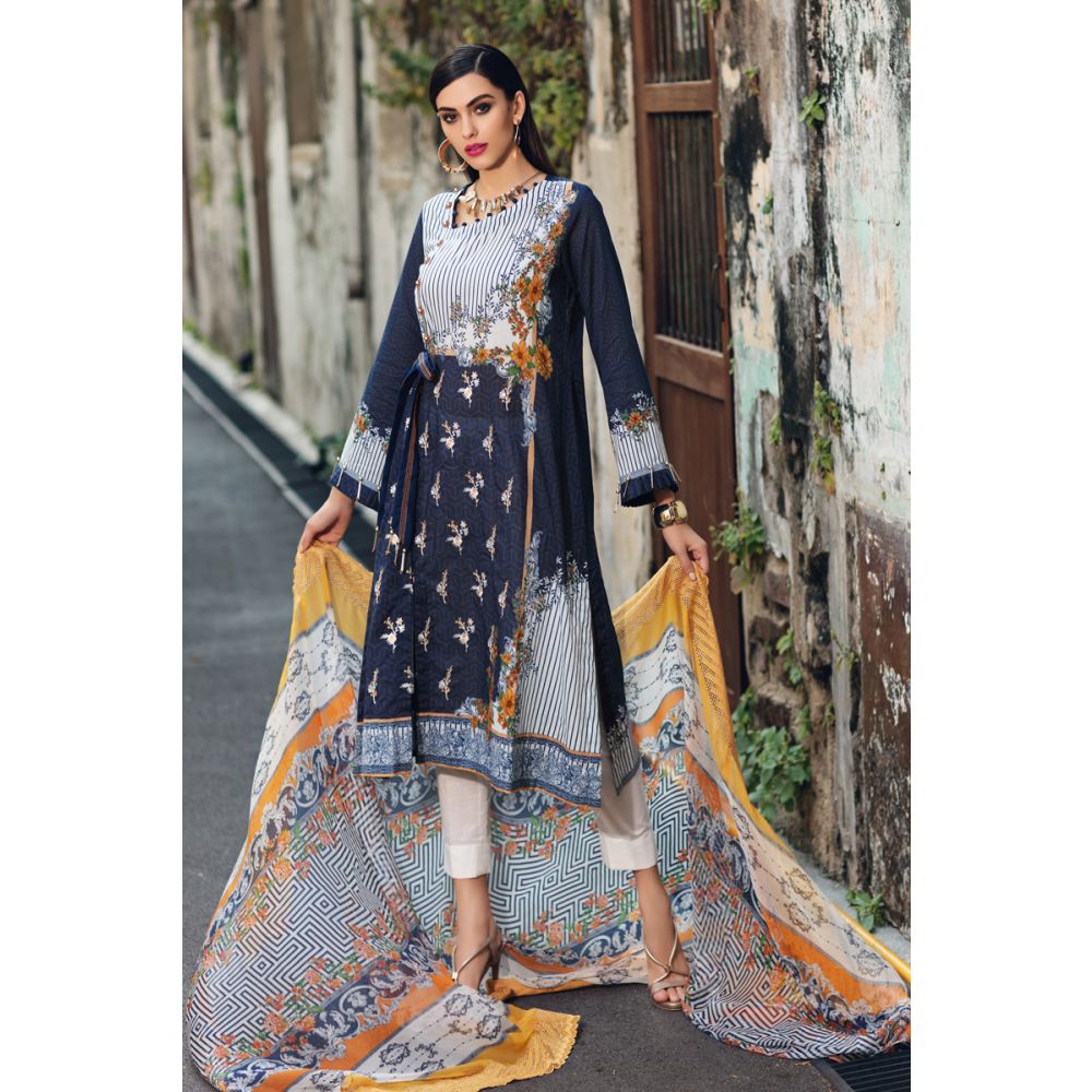 3 PC Unstitched Embroidered Lawn Suit with Chiffon Dupatta CT-254