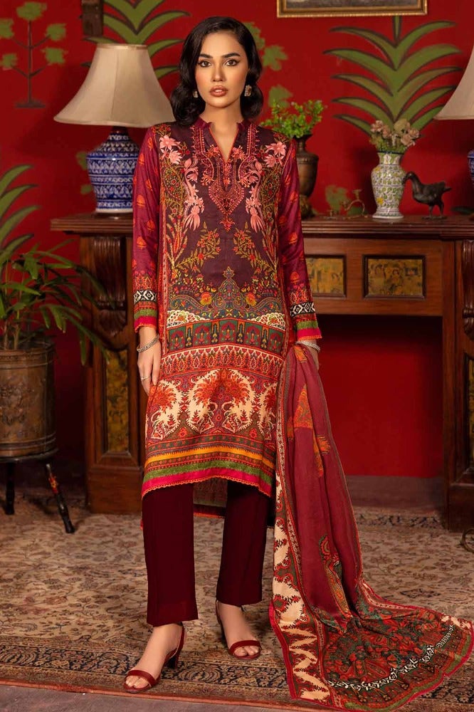 Gul Ahmed 3PC Digital Printed Cotail Linen Unstitched Embroidered Suit CV-32003