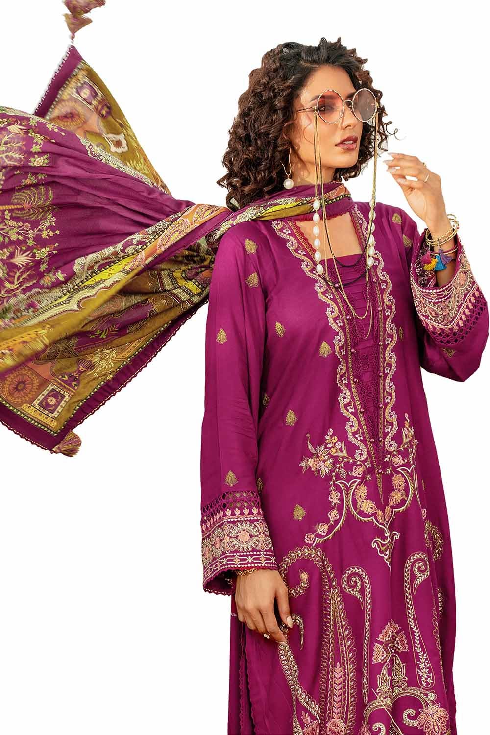 Gul Ahmed 3PC Unstitched Embroidered Cotail Suit with Printed Twill Cotton Linen Dupatta CV-32011