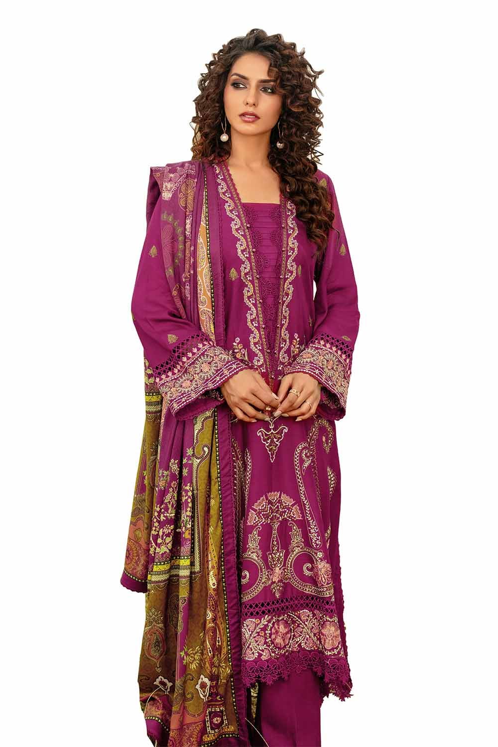 Gul Ahmed 3PC Unstitched Embroidered Cotail Suit with Printed Twill Cotton Linen Dupatta CV-32011