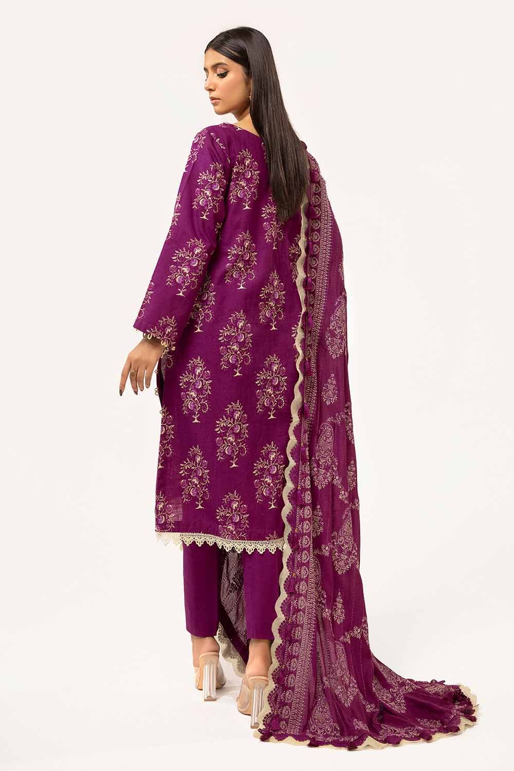 Gul Ahmed 3 Piece Unstitched Printed Khaddar Suit with Embroidered Twill Cotton Linen Dupatta CV-42010