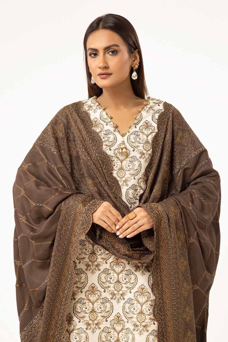 Gul Ahmed 3 Piece Unstitched Embroidered Khaddar Suit with Twill Cotton Linen Dupatta CV-42011