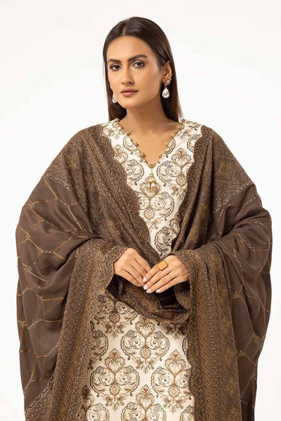 Gul Ahmed 3 Piece Unstitched Embroidered Khaddar Suit with Twill Cotton Linen Dupatta CV-42011