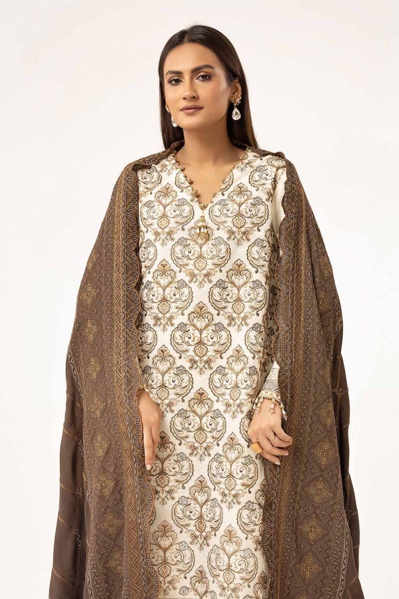 Gul Ahmed 3 Piece Unstitched Embroidered Khaddar Suit with Twill Cotton Linen Dupatta CV-42011