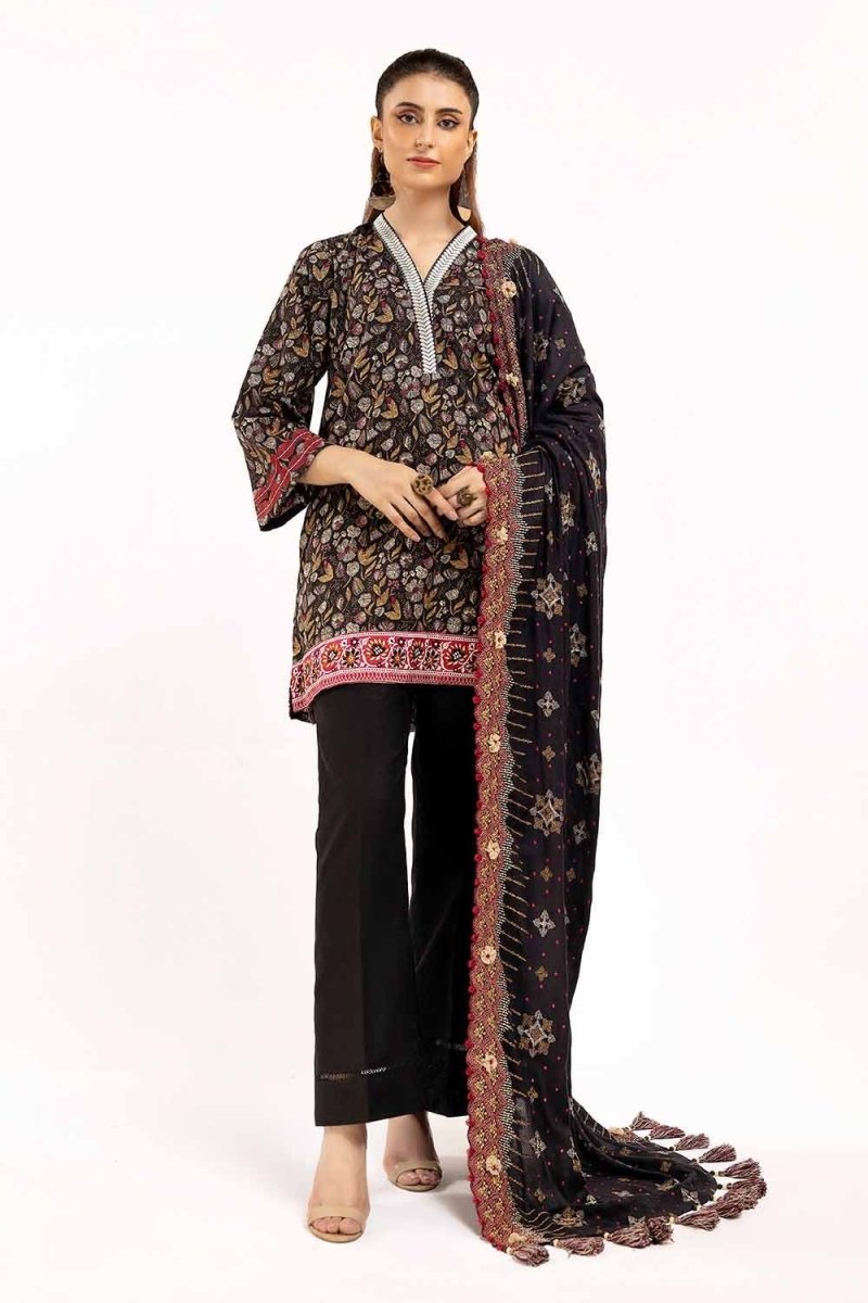 Gul Ahmed 3 Piece Unstitched Printed Khaddar Suit with Embroidered Twill Cotton Linen Dupatta CV-42012