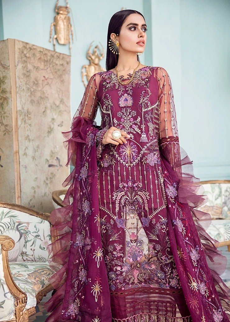 Afrozeh 3 Piece Unstitched Embroidered chiffon Suit D-03-Lady Grace