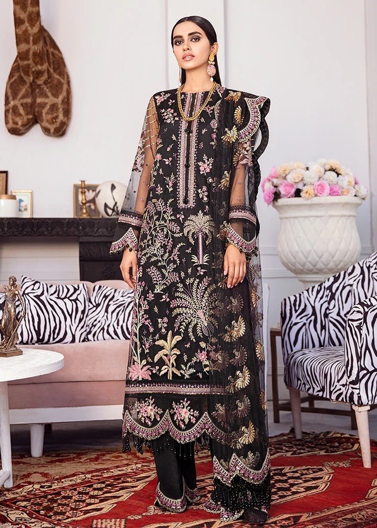 Afrozeh 3 Piece Unstitched Embroidered chiffon Suit D-07-Cocktail