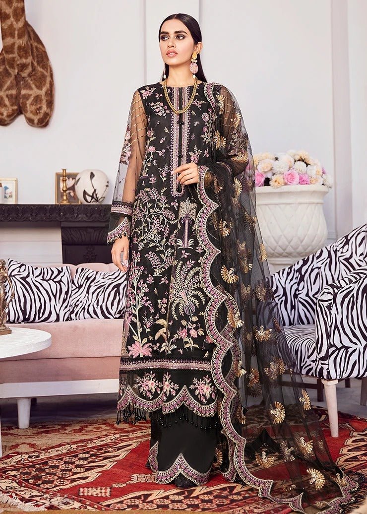 Afrozeh 3 Piece Unstitched Embroidered chiffon Suit D-07-Cocktail