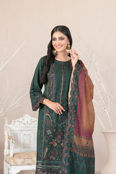 Tawakkal Fabrics 3 Piece Stitched Fancy Embroidered Slub Viscose Suit - D-1041