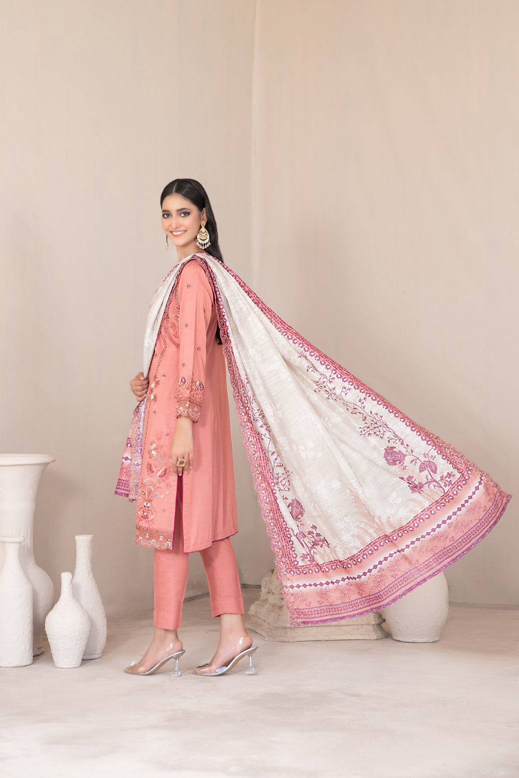 Tawakkal Fabrics 3 Piece Stitched Fancy Embroidered Slub Viscose Suit - D-1042