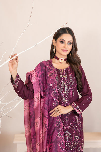 Tawakkal Fabrics 3 Piece Stitched Fancy Embroidered Slub Viscose Suit - D-1045