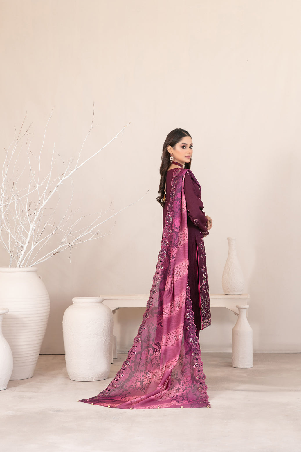 Tawakkal Fabrics 3 Piece Stitched Fancy Embroidered Slub Viscose Suit - D-1045