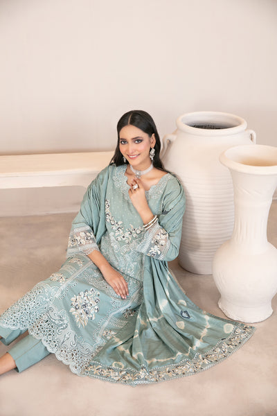 Tawakkal Fabrics 3 Piece Stitched Fancy Embroidered Slub Viscose Suit - D-1048