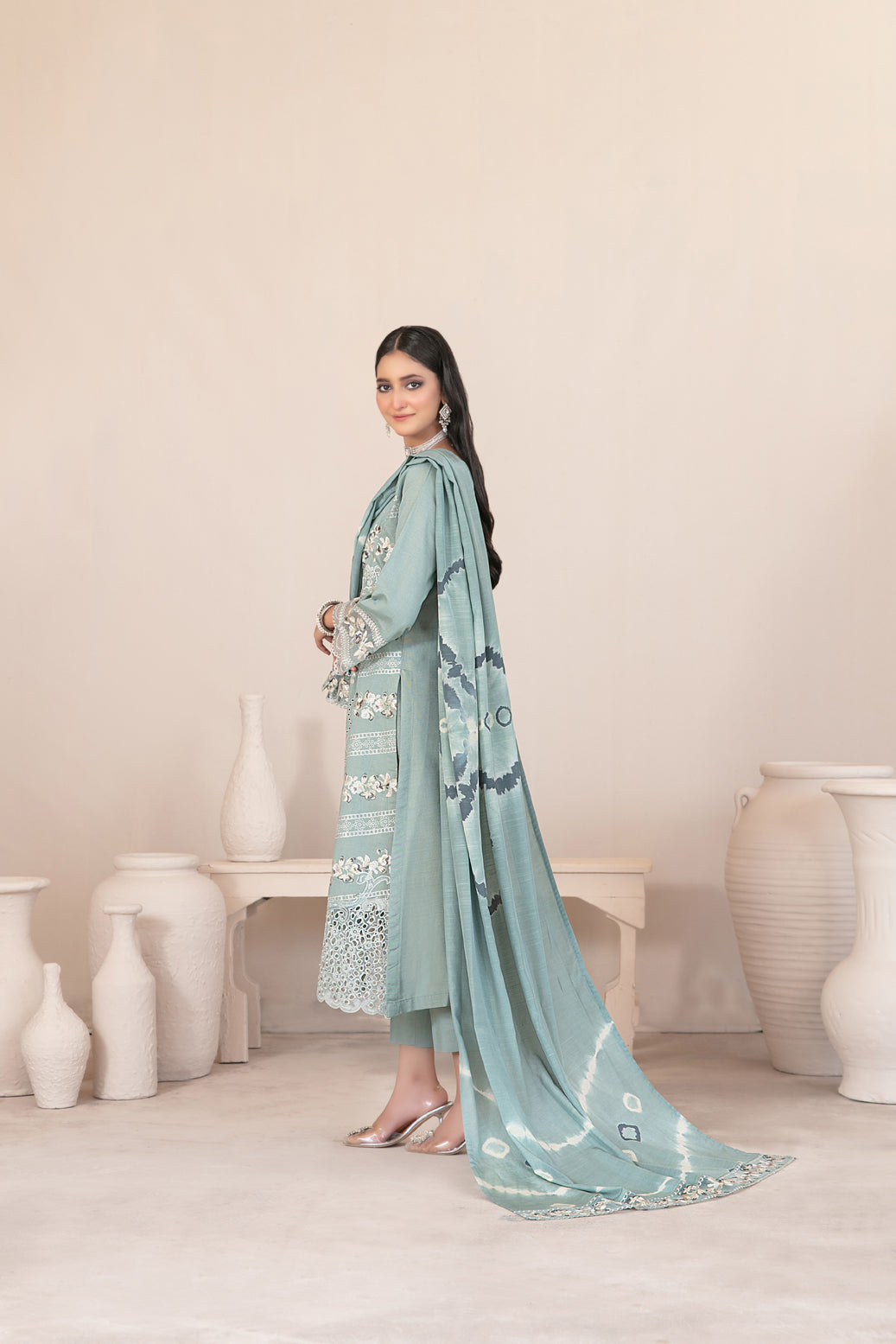 Tawakkal Fabrics 3 Piece Stitched Fancy Embroidered Slub Viscose Suit - D-1048