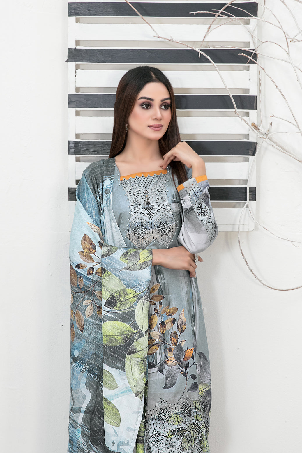 Tawakkal Fabrics 3 Piece Stitched Embroidered Digital Printed Staple Suit - D-1096