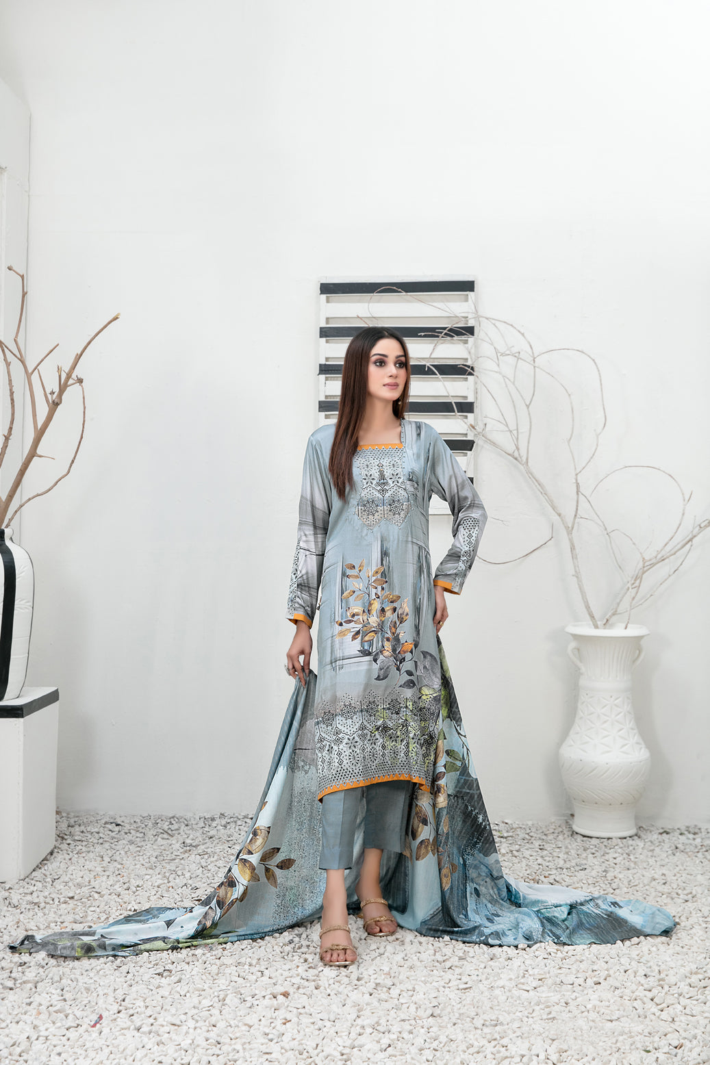 Tawakkal Fabrics 3 Piece Stitched Embroidered Digital Printed Staple Suit - D-1096