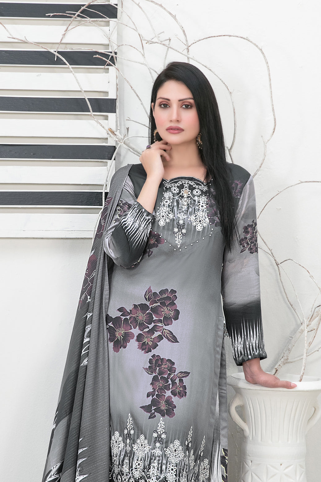 Tawakkal Fabrics 3 Piece Stitched Embroidered Digital Printed Staple Suit - D-1097