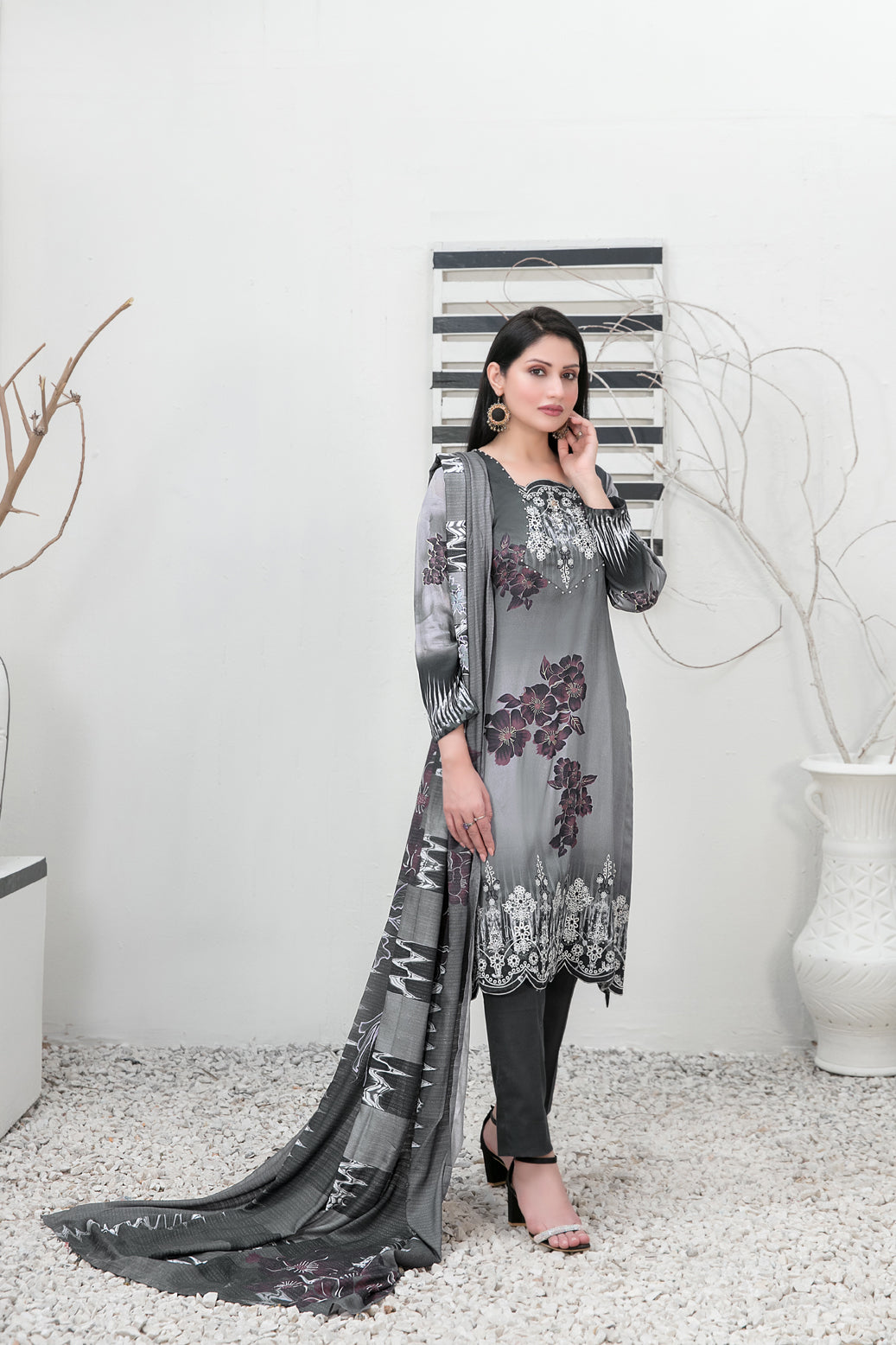 Tawakkal Fabrics 3 Piece Stitched Embroidered Digital Printed Staple Suit - D-1097