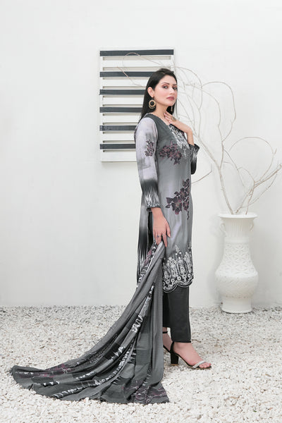 Tawakkal Fabrics 3 Piece Stitched Embroidered Digital Printed Staple Suit - D-1097