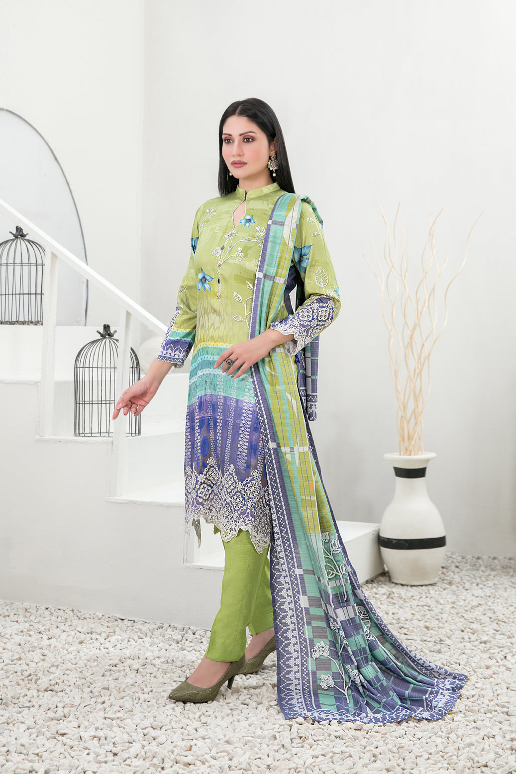 Tawakkal Fabrics 3 Piece Stitched Embroidered Digital Printed Staple Suit - D-1099