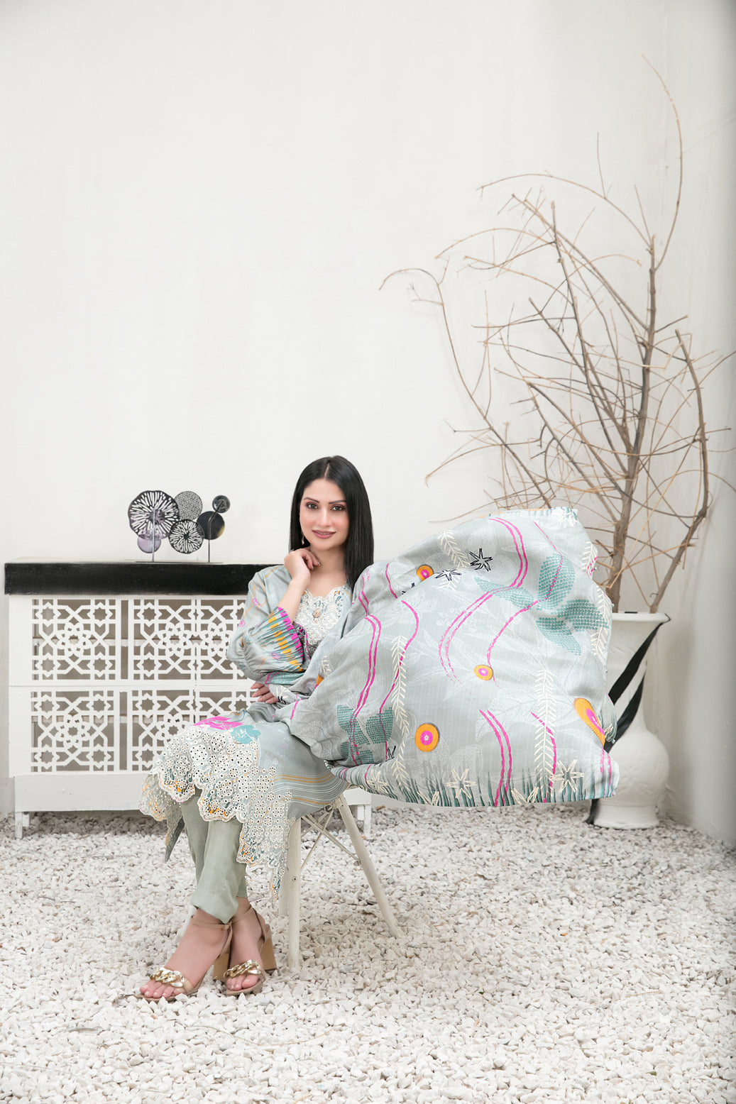 Tawakkal Fabrics 3 Piece Stitched Embroidered Digital Printed Staple Suit - D-1100