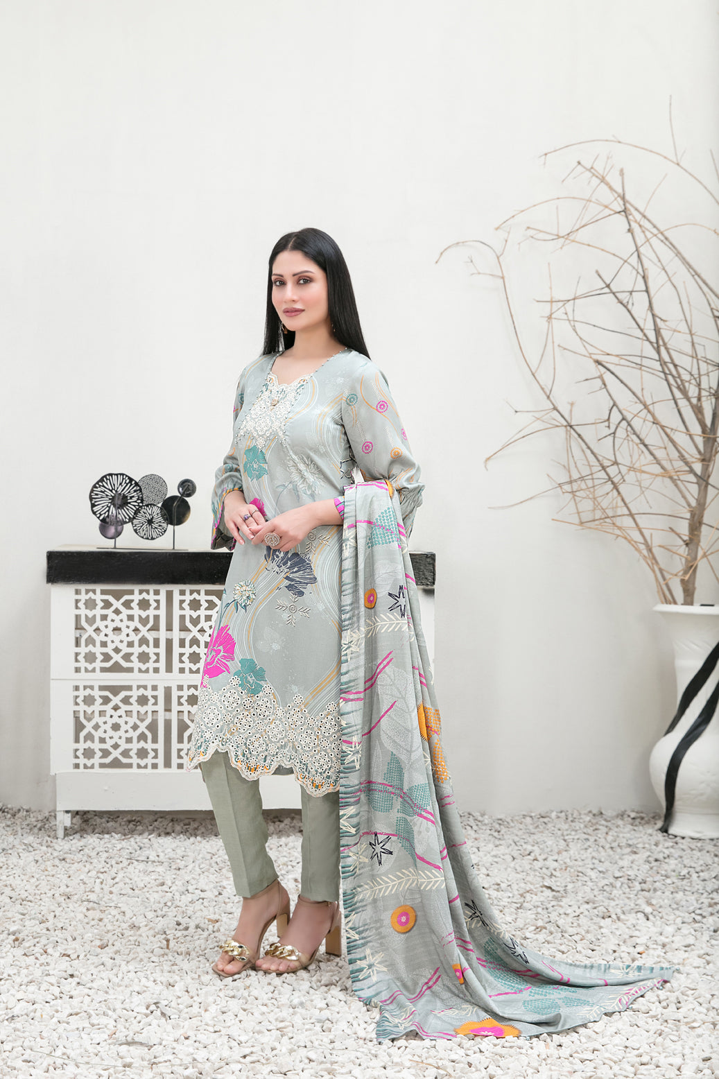 Tawakkal Fabrics 3 Piece Stitched Embroidered Digital Printed Staple Suit - D-1100