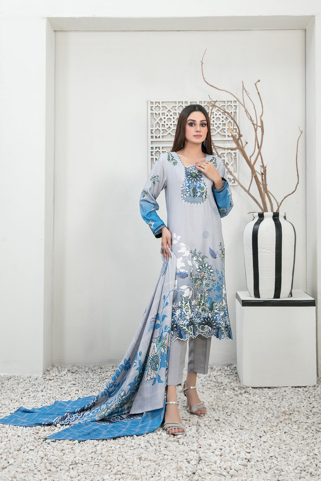 Tawakkal Fabrics 3 Piece Stitched Embroidered Digital Printed Staple Suit - D-1101