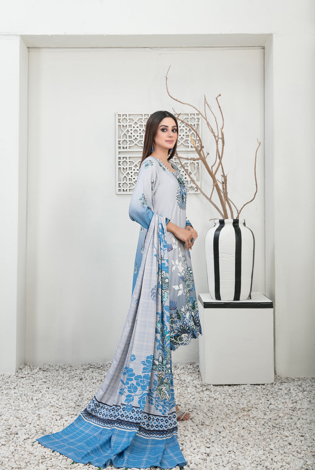 Tawakkal Fabrics 3 Piece Stitched Embroidered Digital Printed Staple Suit - D-1101