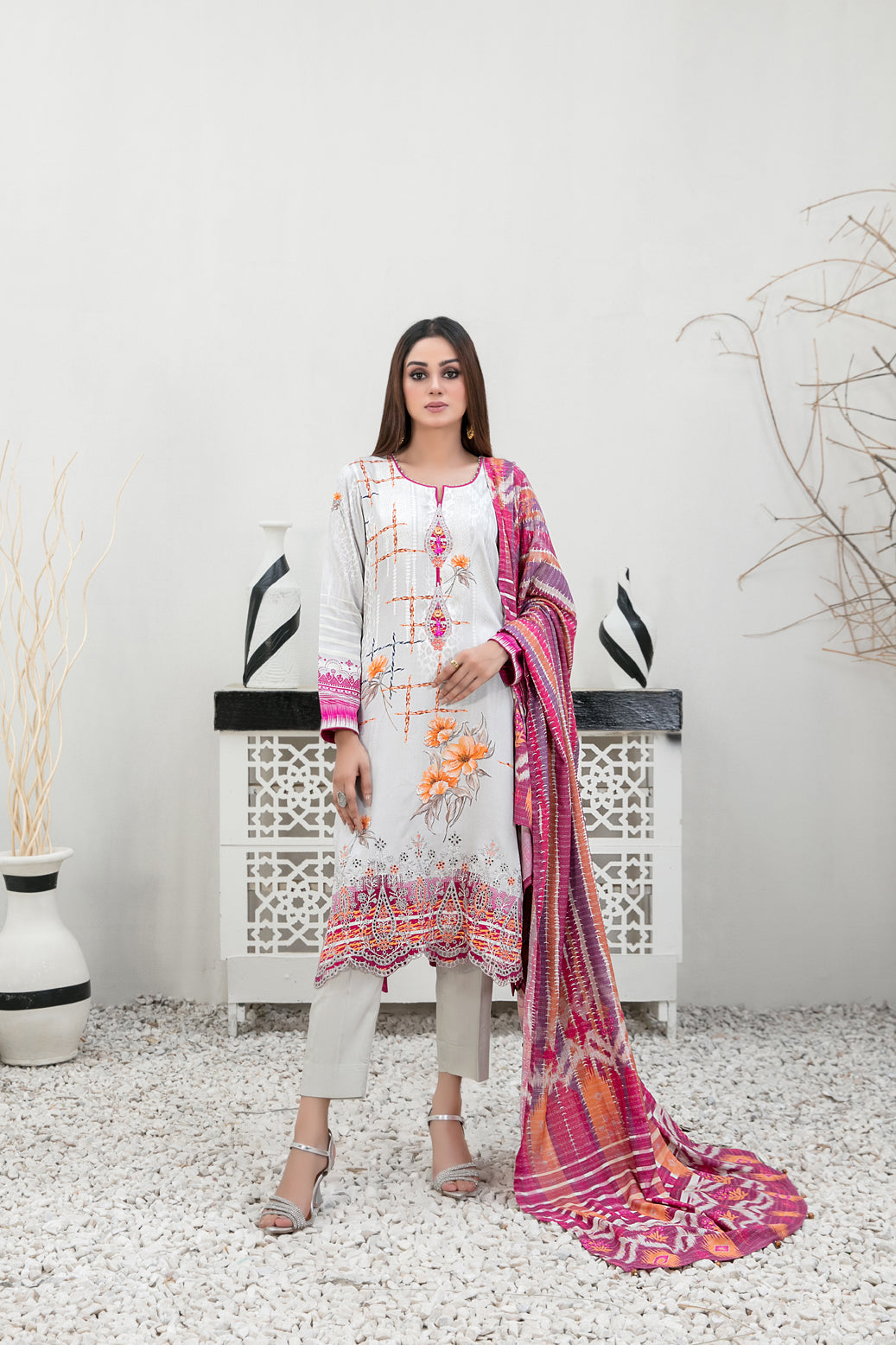 Tawakkal Fabrics 3 Piece Stitched Embroidered Digital Printed Staple Suit - D-1102