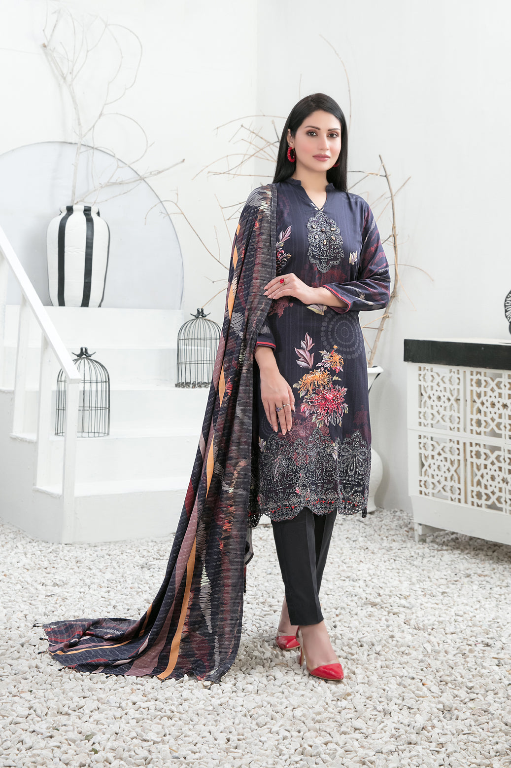 Tawakkal Fabrics 3 Piece Stitched Embroidered Digital Printed Staple Suit - D-1104