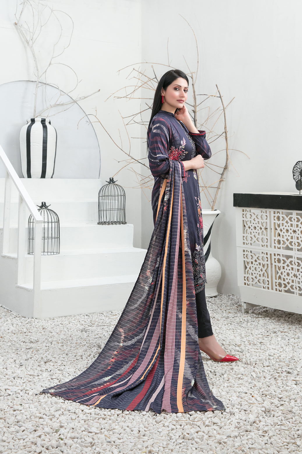 Tawakkal Fabrics 3 Piece Stitched Embroidered Digital Printed Staple Suit - D-1104