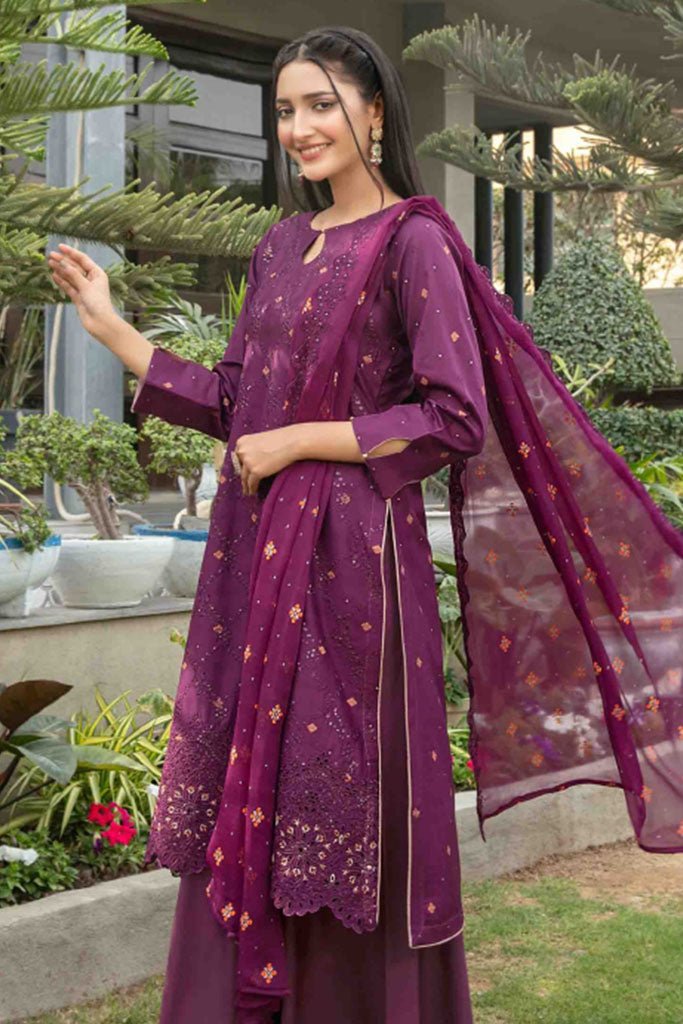 Tawakkal Fabrics 3 Piece Stitched jaal & Daman Embroidered Boti Broshia lawn Suit - D-1135