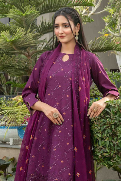 Tawakkal Fabrics 3 Piece Stitched jaal & Daman Embroidered Boti Broshia lawn Suit - D-1135