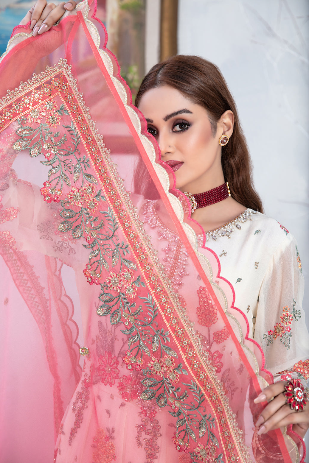 Tawakkal Fabrics 3 Piece Stitched Embroidered Chiffon Suit - D-1343