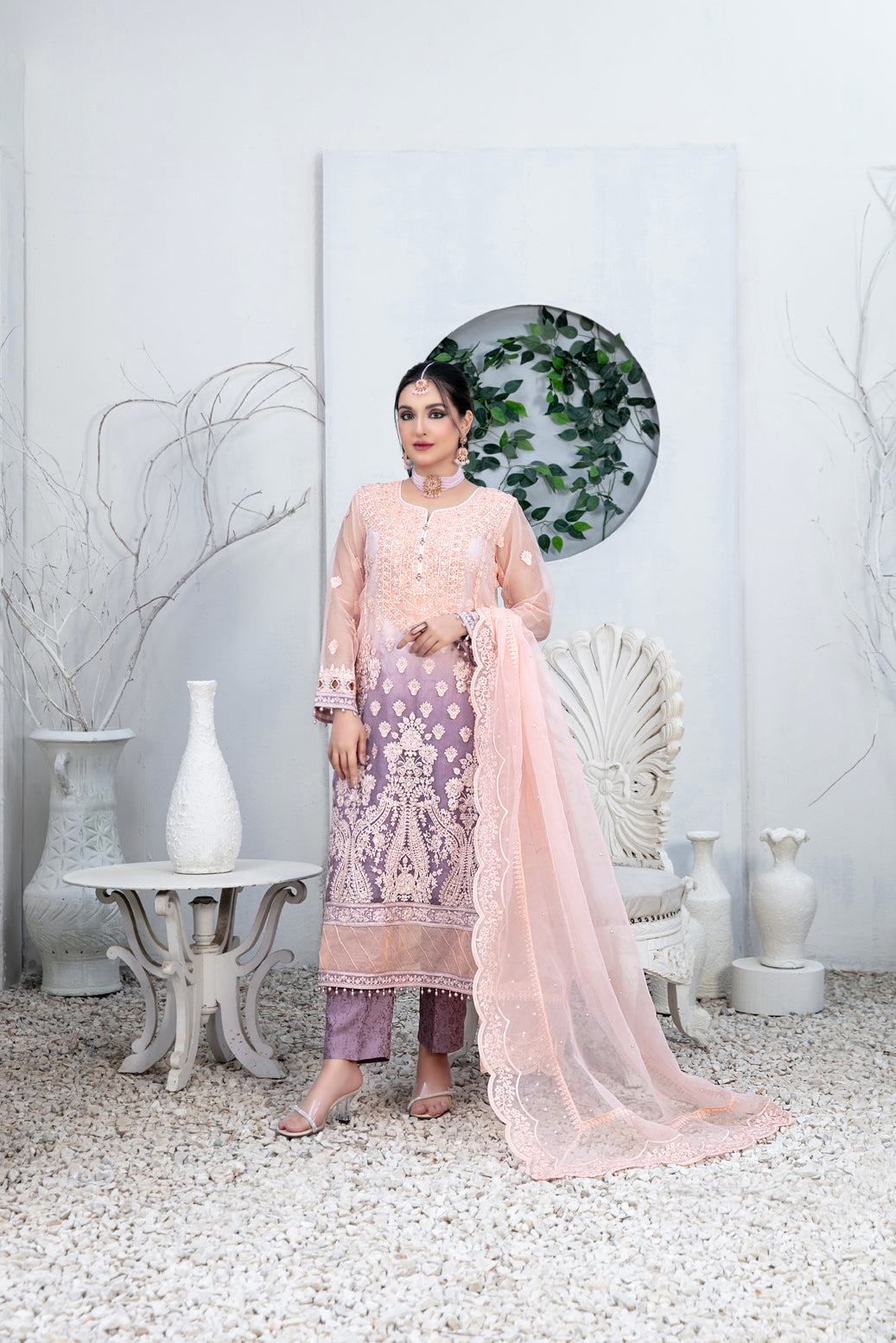 Tawakkal Fabrics 3 Piece Stitched Embroidered organza digital print Suit - D-1344