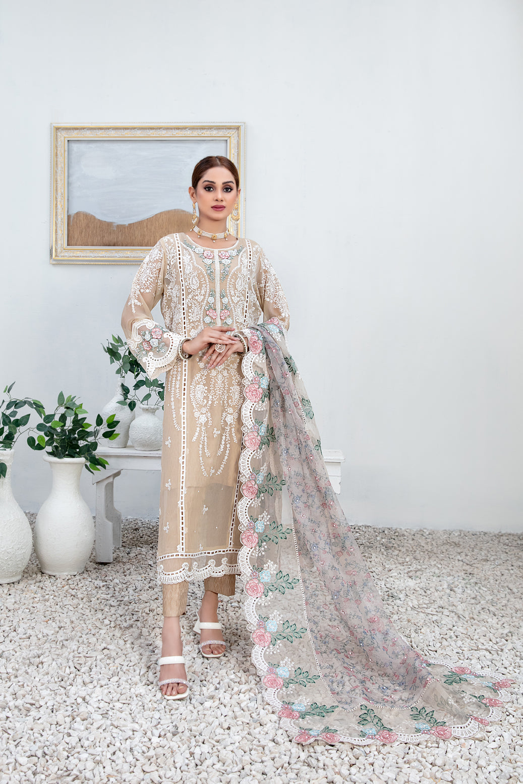 Tawakkal Fabrics 3 Piece Stitched Embroidered organza digital print Suit - D-1345