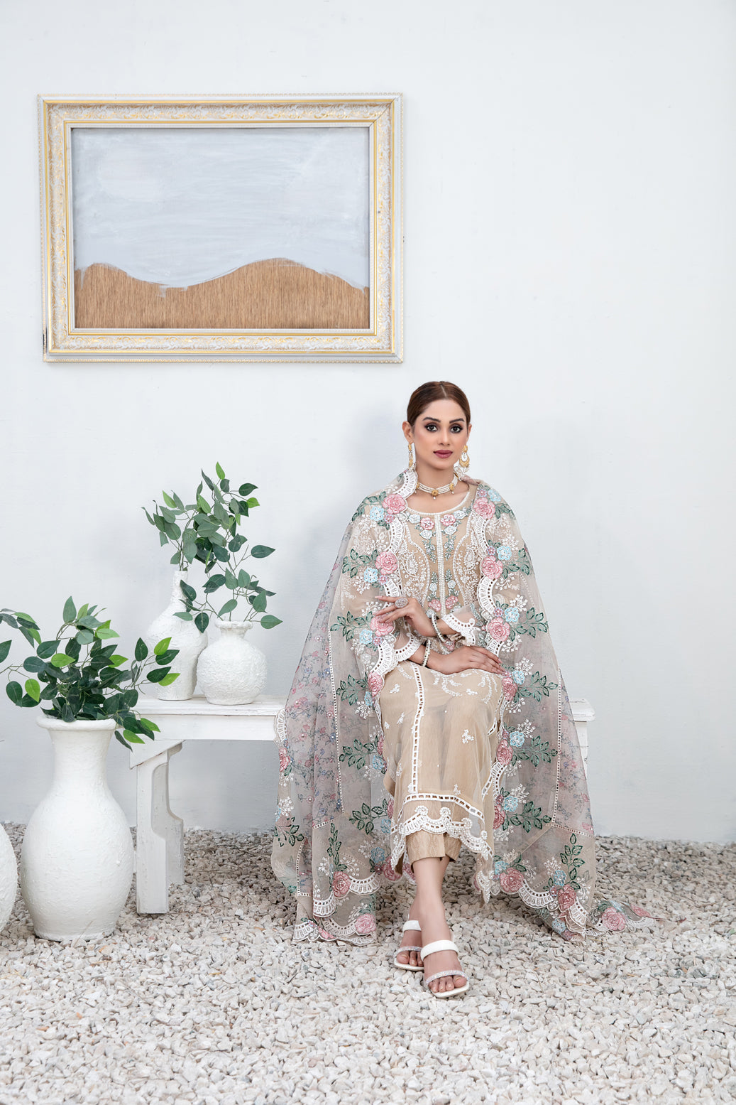 Tawakkal Fabrics 3 Piece Stitched Embroidered organza digital print Suit - D-1345