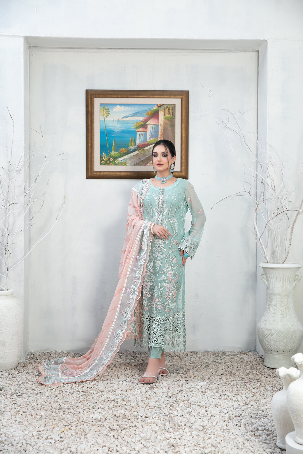 Tawakkal Fabrics 3 Piece Stitched Embroidered Chiffon Suit - D-1346