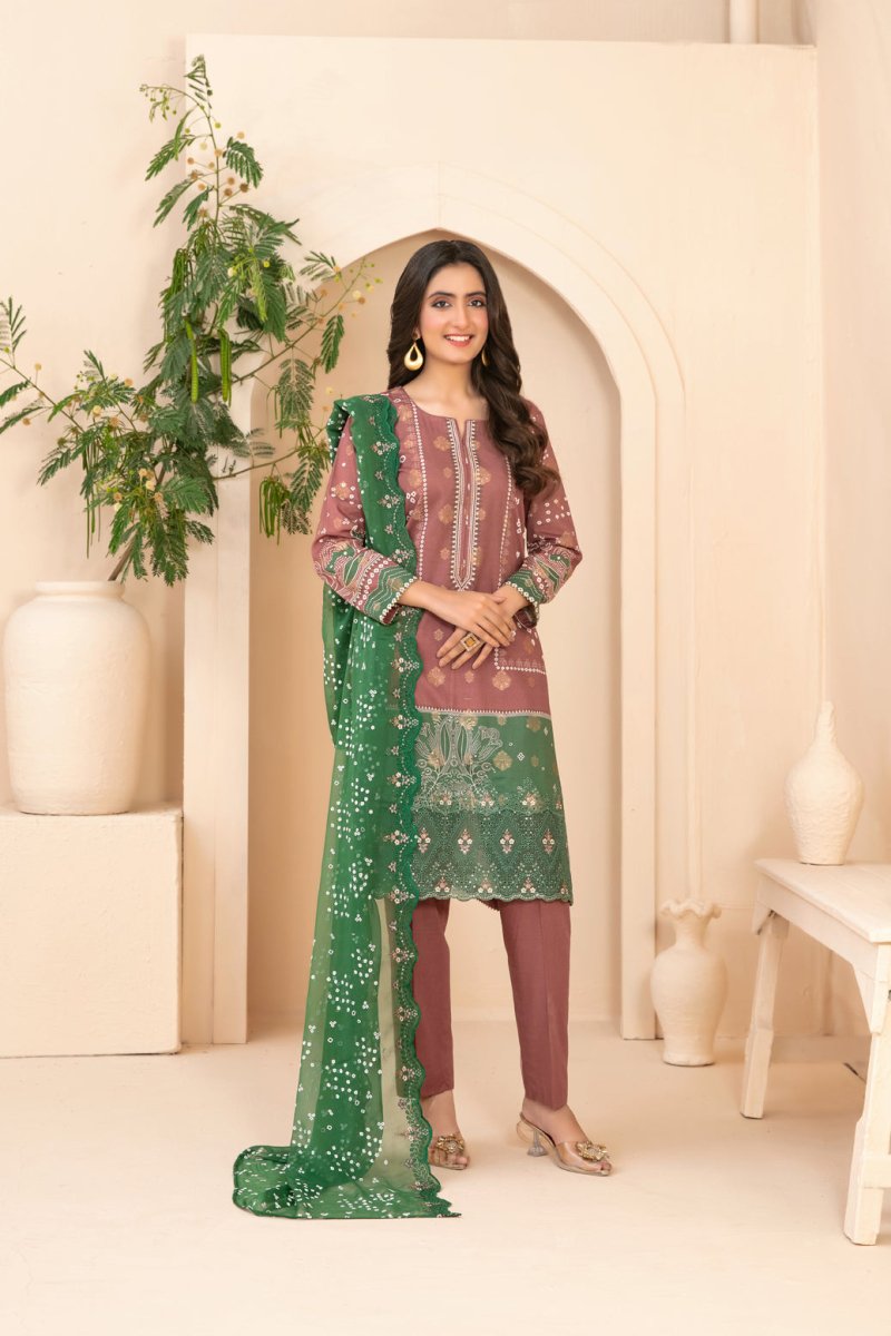 Tawakkal Fabrics 3 Piece Stitched Embroidered Digital Printed Broshia Lawn Suit - D-1356
