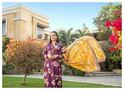 Tawakkal Fabrics 3 Piece Stitched Digital Printed Bana Dora Slub Lawn Suit - D-1506