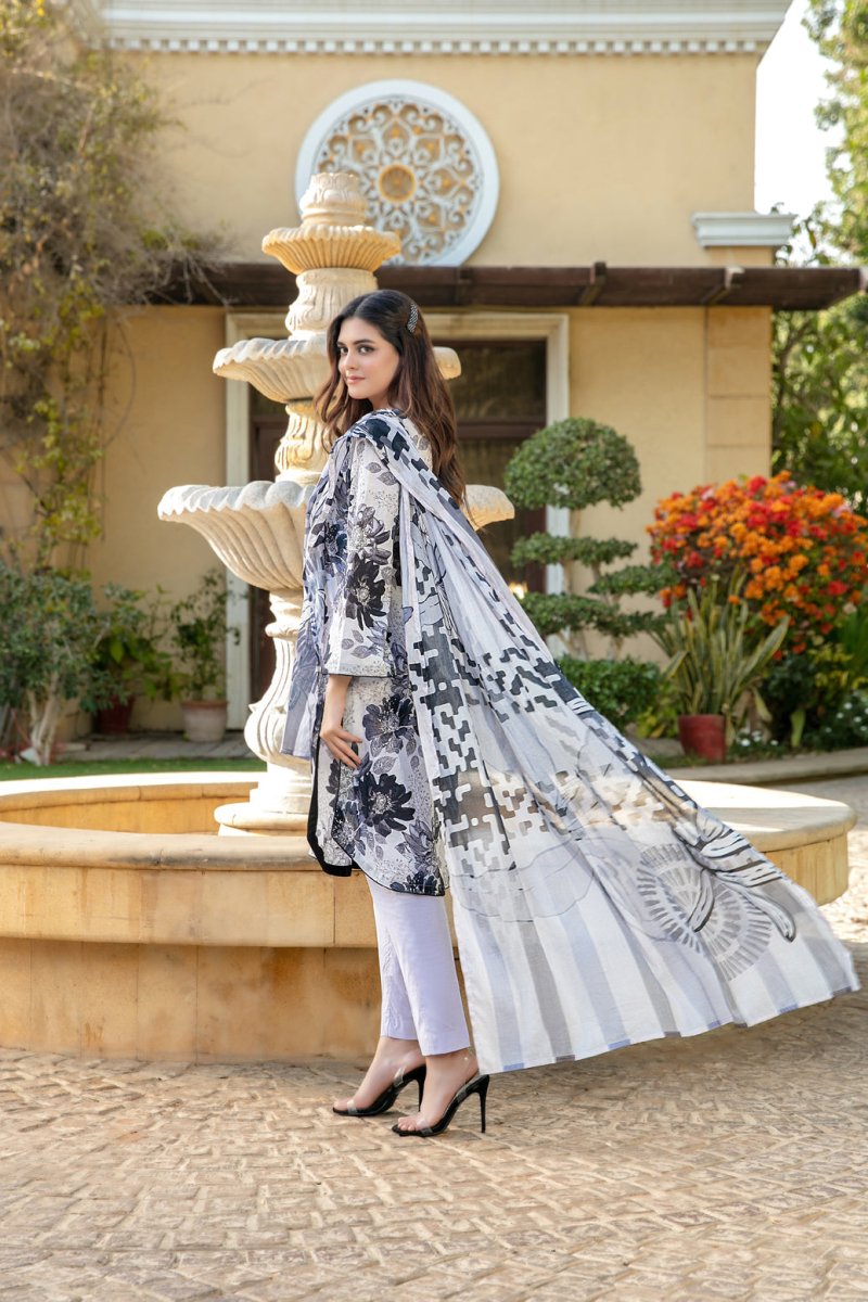 Tawakkal Fabrics 3 Piece Stitched Digital Printed Bana Dora Slub Lawn Suit - D-1507