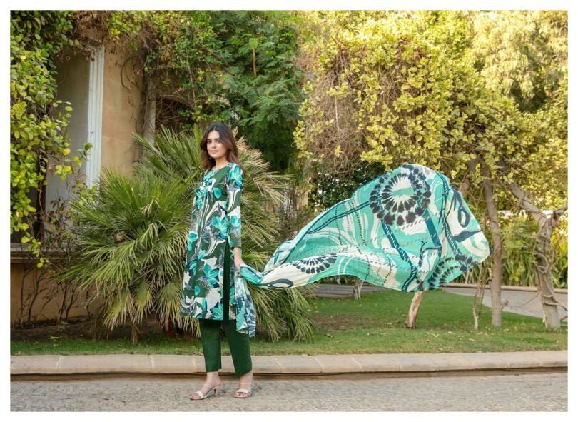 Tawakkal Fabrics 3 Piece Stitched Digital Printed Bana Dora Slub Lawn Suit - D-1508